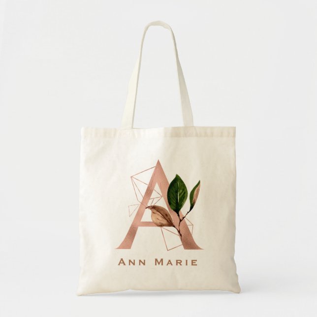 Tote Bag Élégante Rose Gold Floral Monogram fête nuptiale (Devant)
