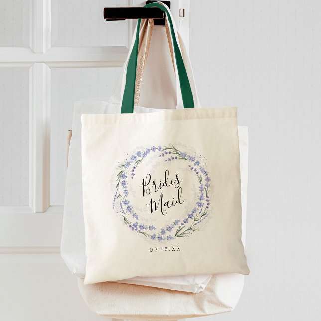 Tote Bag Élégante serveuse de chambre de couronnes de lavan (Elegant Lavender Wreath Bridesmaid Tote Bag)