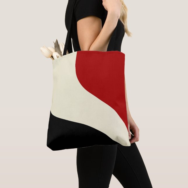 Tote Bag Elégante vague minimale en rouge, noir et crème (De près)