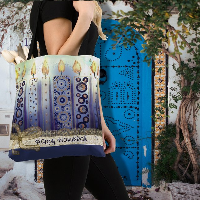 Tote Bag Élégantes bougies joyeuses Hanoukka (Elegant Candles Happy Hanukkah Tote Bag)