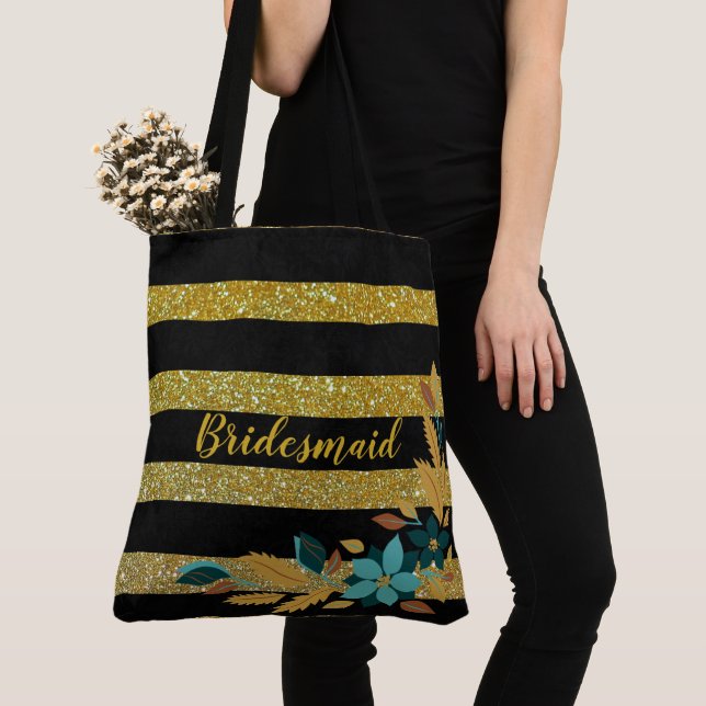 Tote Bag Élégantes Demoiselles d'Honneur Fleurs Roses Bande (De près)