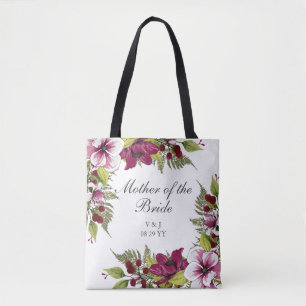 Tote Bag Élégantes fleurs blanches de Magenta et plantes ve
