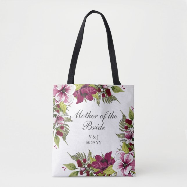 Tote Bag Élégantes fleurs blanches de Magenta et plantes ve (Devant)