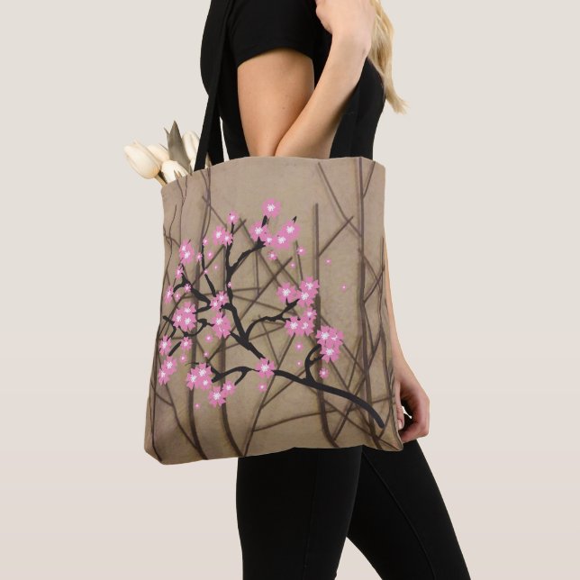 Tote Bag Élégantes fleurs de cerisier avec bâtons (De près)