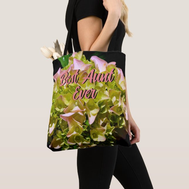Tote Bag Élégantes fleurs d'Hydrangée vert jaune rose (De près)