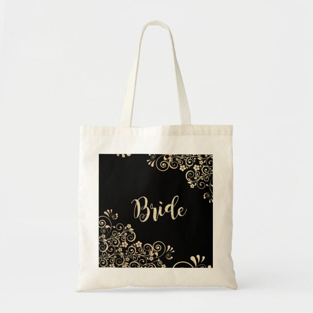 Tote Bag Élégantes Fleurs Dorées Chic, Mariée (Devant)