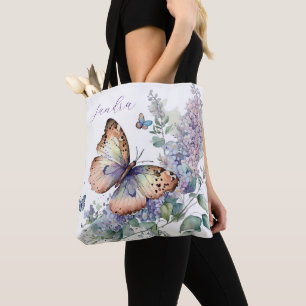 Tote Bag Élégantes fleurs lilas et papillon