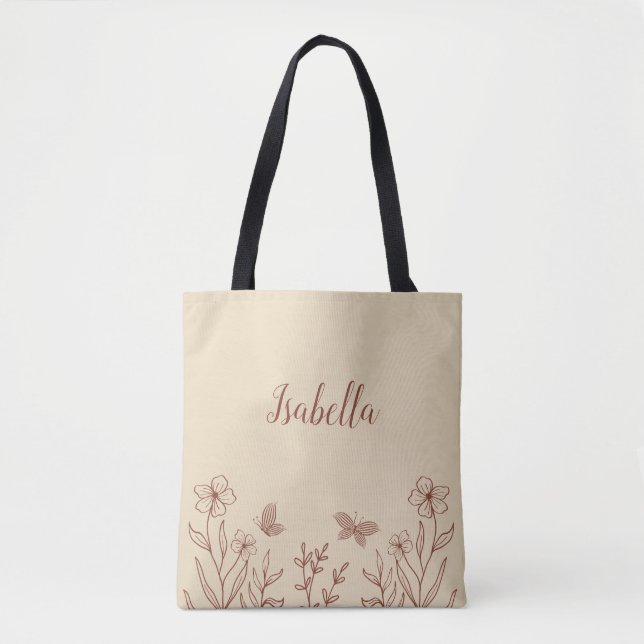 Tote Bag Élégantes fleurs romantiques en terre cuite (Devant)