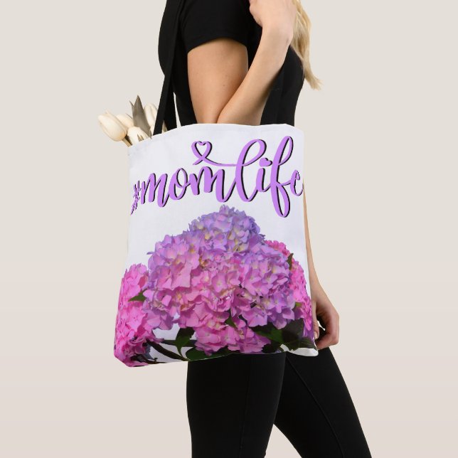 Tote Bag Elégantes hydrangées florales mauve rose doux (De près)