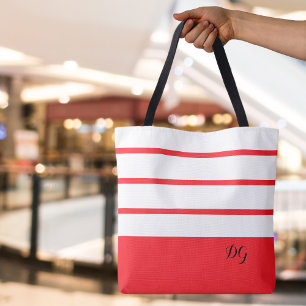 Tote Bag Élégantes initiales monogramme en bandes modernes
