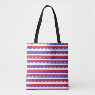 Tote Bag Élégantes Rayures Bleu Rouge Blanc