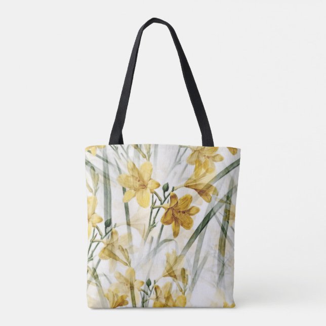 Tote Bag Élégants lys jaune doré aquarelle florale  (Dos)