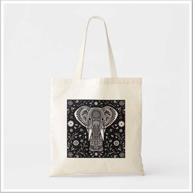 Tote Bag Élément Boho noir et blanc en batik (Créateur téléchargé)