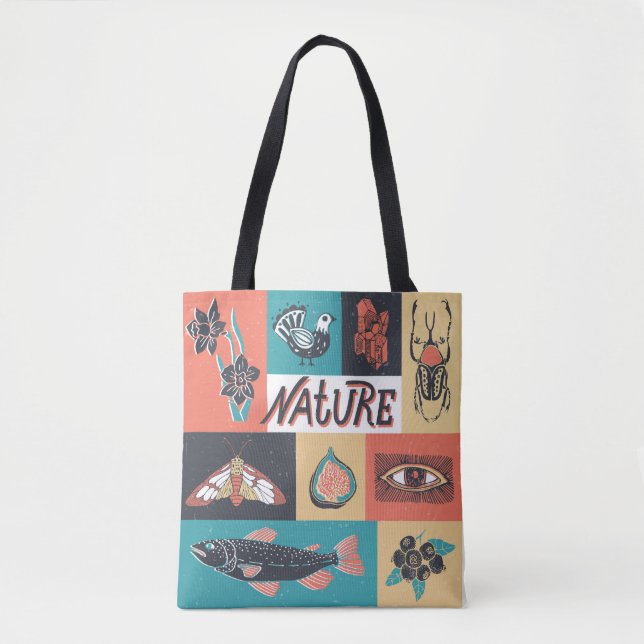 Tote Bag Éléments de la nature, Icônes de style rétro. (Devant)