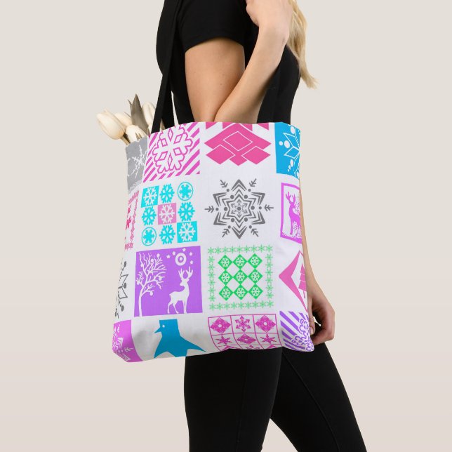 Tote Bag Eléments de Noël sans couture flocon géométrique (De près)