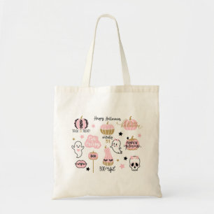 Tote Bag Eléments d'Halloween rose et noir