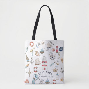 Tote Bag Éléments nautiques à l'aquarelle Marin