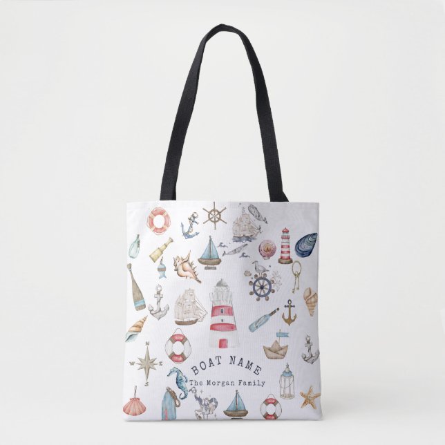 Tote Bag Éléments nautiques à l'aquarelle Marin (Devant)