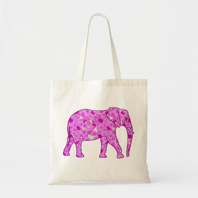 Tote Bag Eléphant à fleurs - orchidée et magenta (Devant)