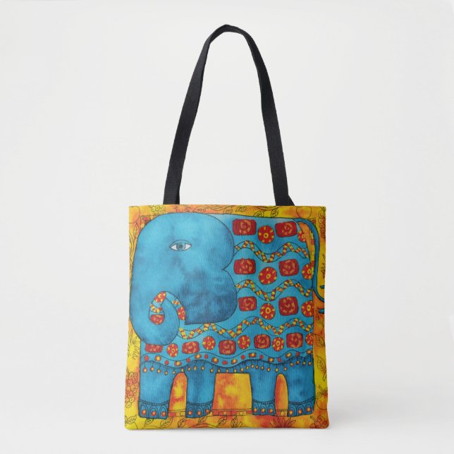 Tote Bag Éléphant à motif aquarelle (Devant)
