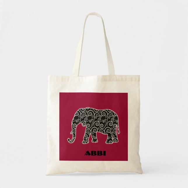 Tote Bag Eléphant à spirale noir et blanc personnalisé (Devant)