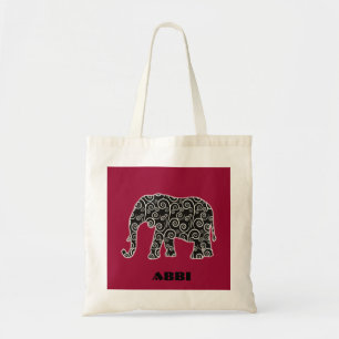 Tote Bag Éléphant à tourbillon noir et blanc personnalisé