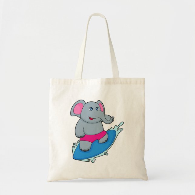 Tote Bag Elephant as surfer avec surf (Devant)