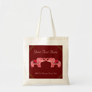 Tote Bag Eléphant au henné (rouge/rose)