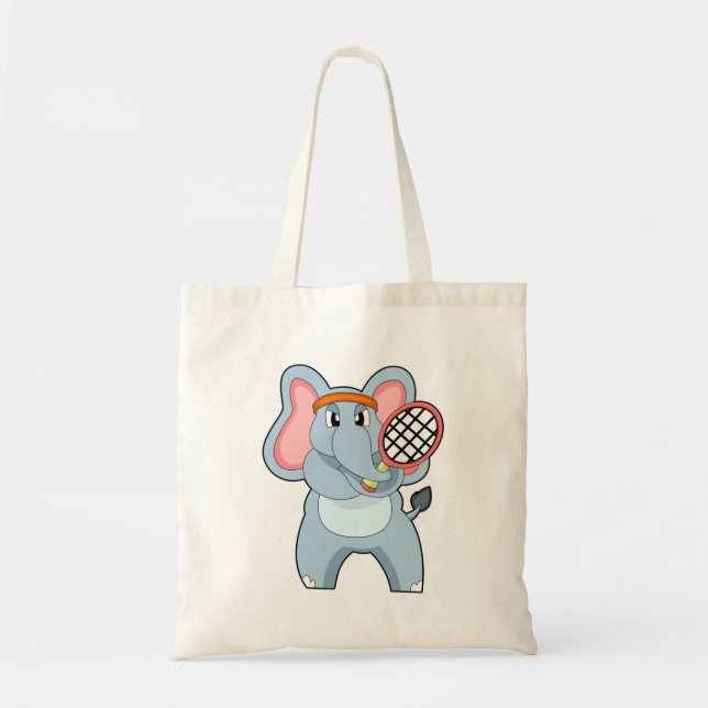 Tote Bag Elephant au Tennis avec raquette de tennis (Devant)
