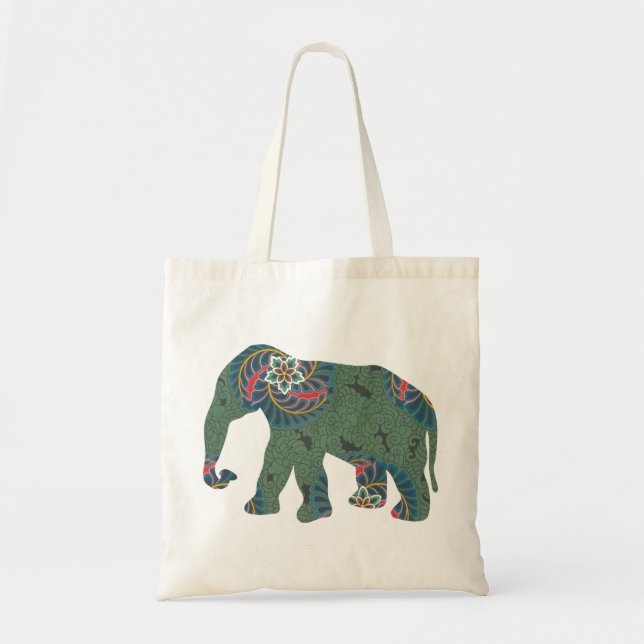 Tote Bag Éléphant avec le motif floral oriental (Devant)