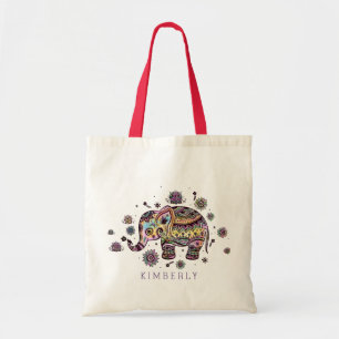 Tote Bag Eléphant Bébé Floral Coloré