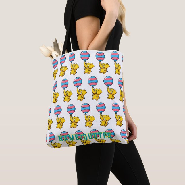 Tote Bag Éléphant Bébé Joyeux en Montgolfière (De près)