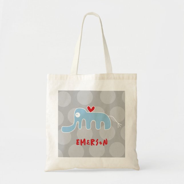 Tote Bag Éléphant Bleu Mignon de Dessin Animé Amour Drôles  (Devant)