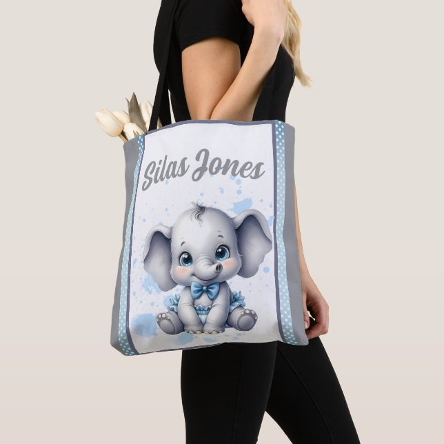 Tote Bag Éléphant Bleu Mignon - Petit Cacahuète (De près)