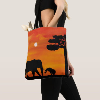 Tote Bag éléphant, ,ciel ,animaux ,lever de soleil ,nature