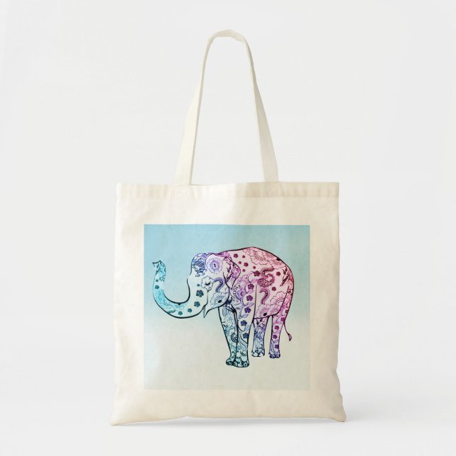 Tote Bag Eléphant coloré Paisley (Devant)