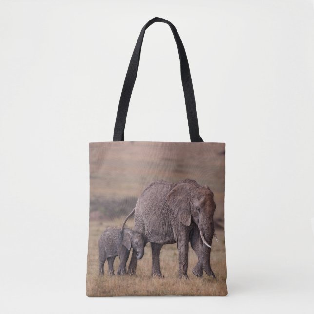 Tote Bag Éléphant d'Afrique avec bébé (Devant)