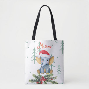 Tote Bag Éléphant de bébé mignon en chapeau de Père Noël ro