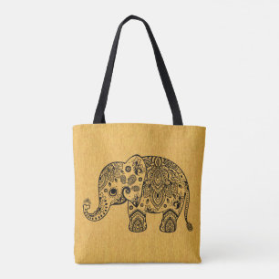 Tote Bag Eléphant De Paisley Sur La Texture D'Or