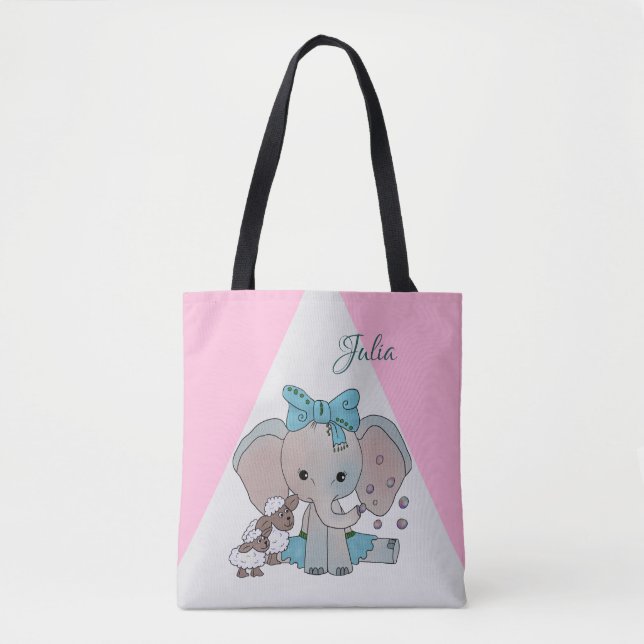 Tote Bag Eléphant et agneaux personnalisés (Devant)