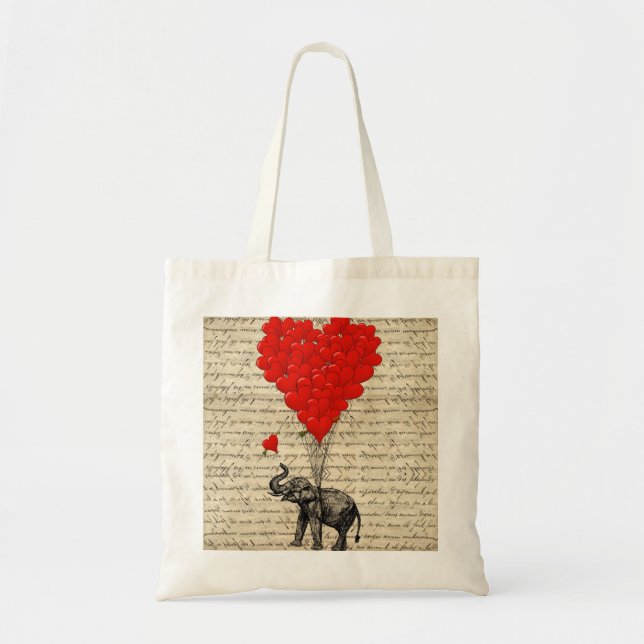Tote Bag Éléphant et ballons en forme de coeur (Devant)