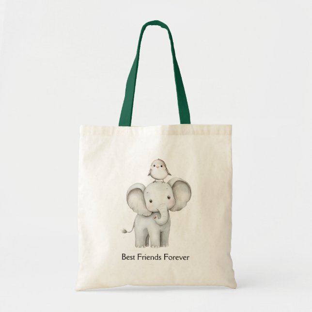 Tote Bag Éléphant et oiseau meilleurs amis  (Devant)