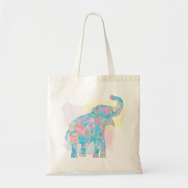 Tote Bag éléphant floral aquarelle (Devant)