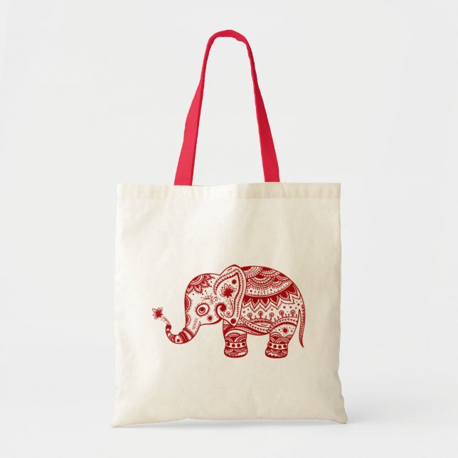 Tote Bag Eléphant Floral Cute En Rouge (Devant)