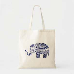 Tote Bag Eléphant floral mignon en bleu marine