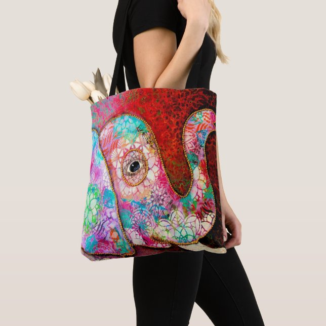 Tote Bag Éléphant Fourre-tout, éléphant coloré (De près)