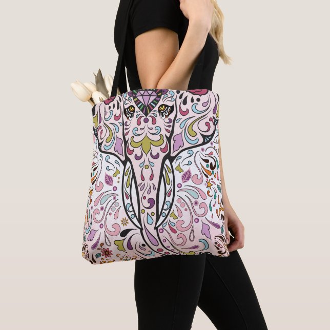 Tote Bag Elephant Hindi Inde Motif crâne sucre (De près)