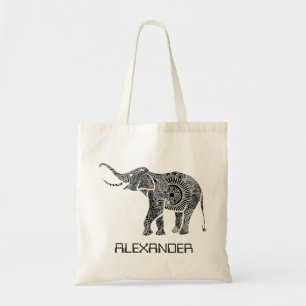 Tote Bag Eléphant noir et blanc - Tex personnalisé