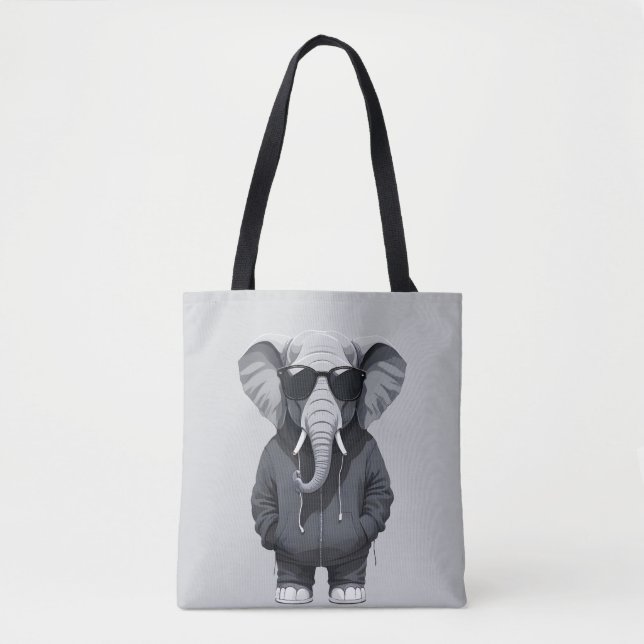 Tote Bag Eléphant Portant Sweat - shirt à capuche drôle Coo (Devant)