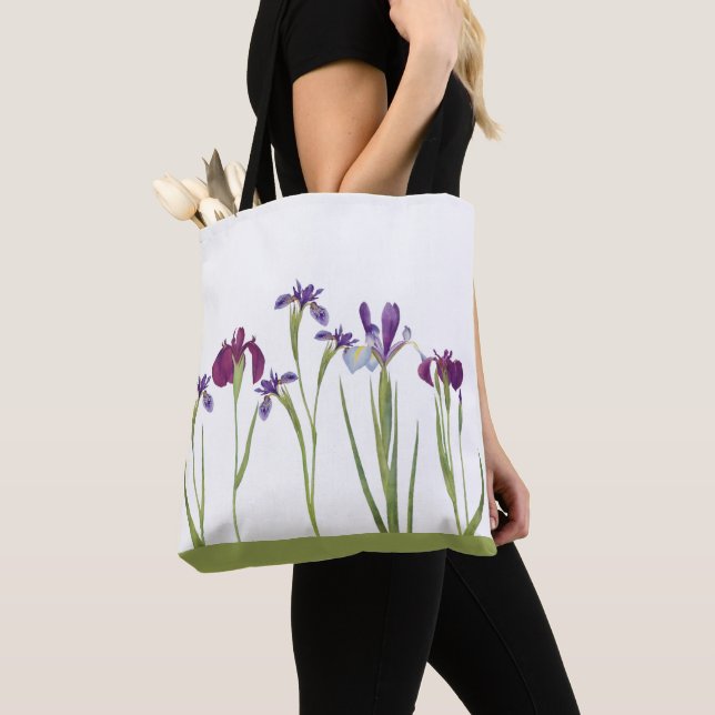 Tote Bag Éléphant Purple Watercolor Iris Flowers Botanical (De près)